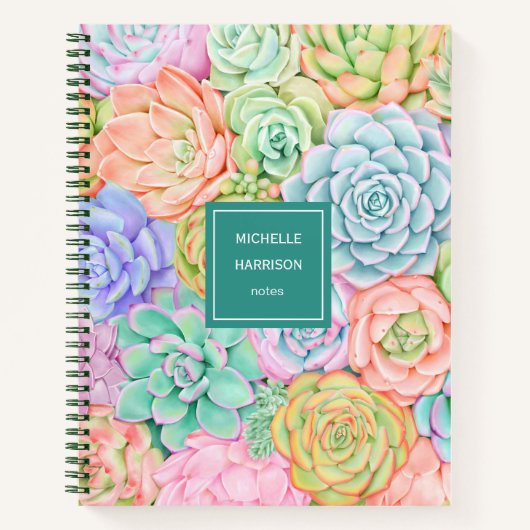 Carnet Monogramme Succulents Aquarelle colorée Pastel Big (Devant)