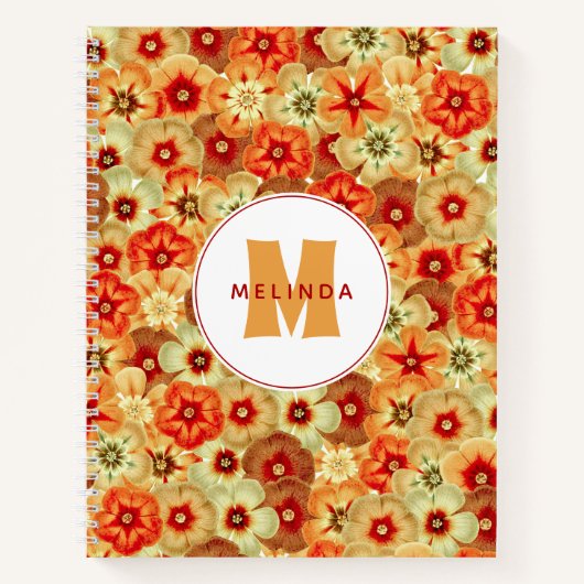 Carnet Monogramme super Retro Orange Hippie Fleurs (Devant)