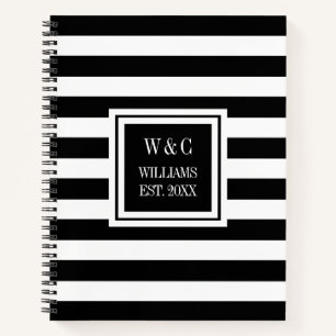 Carnet Monogramme Tendance Rayure Noire Nom de Famille