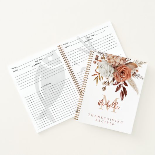Carnet Monogramme Terracotta Florals Thanksgiving Recette (Intérieur)