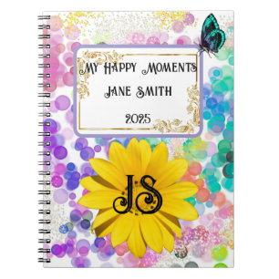 Carnet Monogramme Tournesol Bokeh Abstrait Coloré