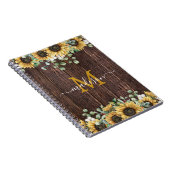 Carnet Monogramme tournesol jaune Brown bois Recette (Côté Droit)
