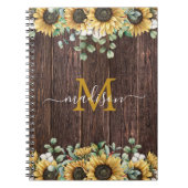 Carnet Monogramme tournesol jaune Brown bois Recette (Devant)