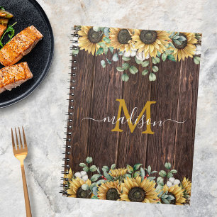 Carnet Monogramme tournesol jaune Brown bois Recette