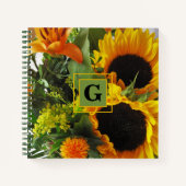 Carnet Monogramme Tournesols d'automne initial 8,5x8,5 (Devant)