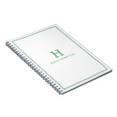 Carnet Monogramme traditionnel & nom avec bordure vert fo (Côté Droit)