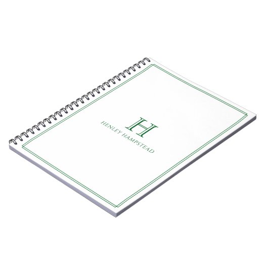 Carnet Monogramme Traditionnel & Nom Bordure Vert Foresti (Côté gauche)