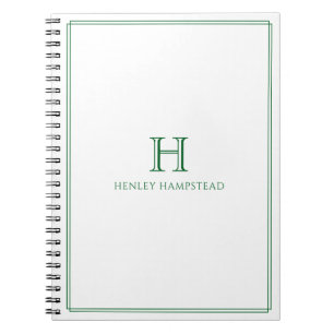 Carnet Monogramme Traditionnel & Nom Bordure Vert Forêt