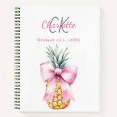 Carnet Monogramme tropical ananas arc rose (Devant)
