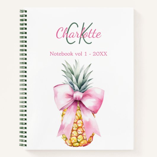 Carnet Monogramme tropical ananas arc rose (Devant)