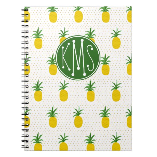 Carnet Monogramme tropical d'or des ananas | (Devant)
