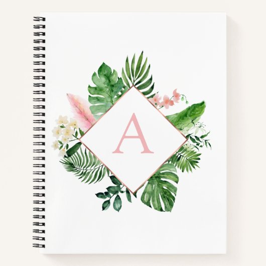 Carnet Monogramme Tropical Palms Vert Blanc Botanique (Devant)