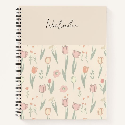 Carnet Monogramme tulipes mignonnes fille fond rose écrit (Devant)