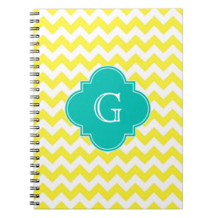 Carnet Monogramme turquoise blanc jaune de Chevron