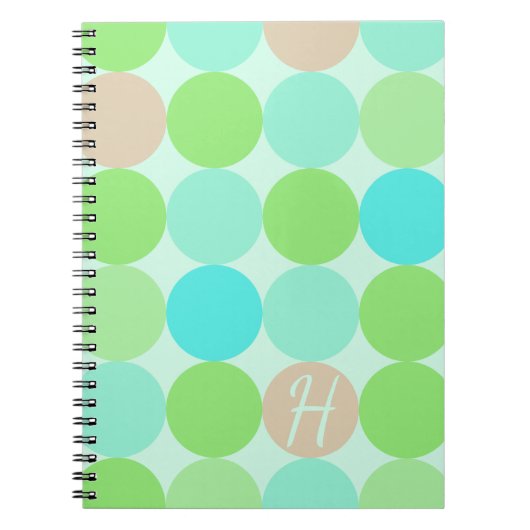 Carnet Monogramme Turquoise Bleu & Cercles Orange (Devant)