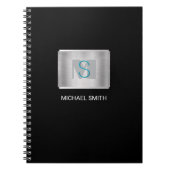 Carnet Monogramme turquoise et gris, Nom blanc, Argent, N (Devant)