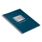 Carnet Monogramme turquoise et gris, Nom blanc, Bleu fonc (Côté Droit)