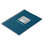 Carnet Monogramme turquoise et gris, Nom blanc, Bleu fonc (Côté gauche)