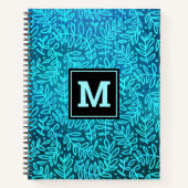 Carnet Monogramme turquoise feuillage moderne feuille mot (Devant)