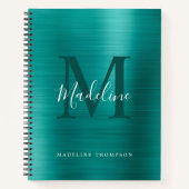 Carnet Monogramme Turquoise métallique simple brossé mode (Devant)