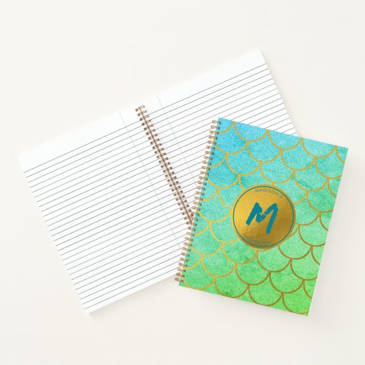 Carnet Monogramme Turquoise Motif de Parties scintillant  (Intérieur)