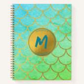 Carnet Monogramme Turquoise Motif de Parties scintillant  (Devant)