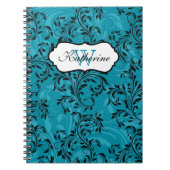 Carnet Monogramme Turquoise Noir Blanc Scrolls (Devant)