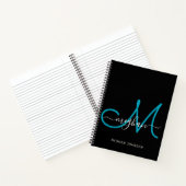 Carnet Monogramme Turquoise noir élégant moderne (Intérieur)