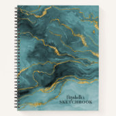 Carnet Monogramme Turquoise or marbre Agate Artiste Sketc (Devant)