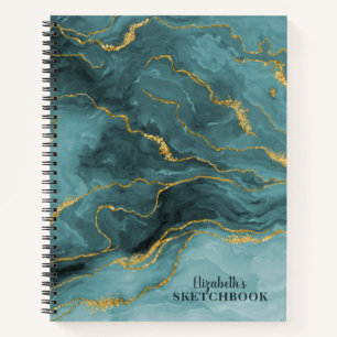 Carnet Monogramme Turquoise or marbre Agate Artiste Sketc