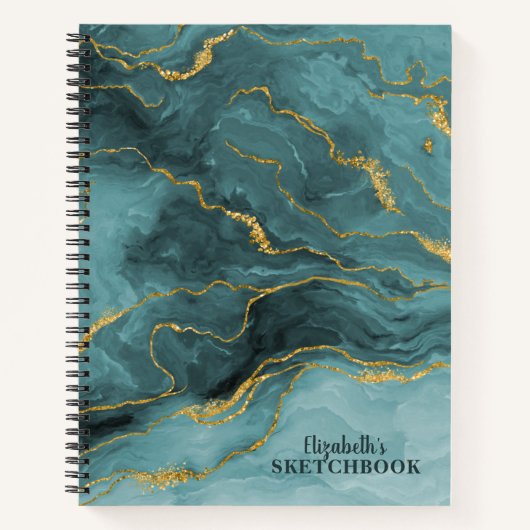 Carnet Monogramme Turquoise or marbre Agate Artiste Sketc (Devant)