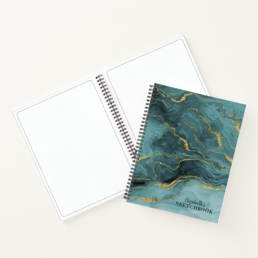 Carnet Monogramme Turquoise or marbre Agate Artiste Sketc (Intérieur)