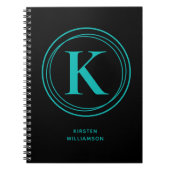 Carnet Monogramme Turquoise tendance Noir (Devant)