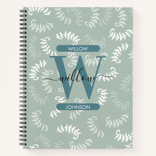 Carnet Monogramme turquoise vert Feuille (Devant)
