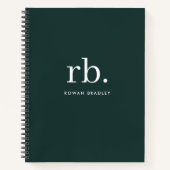 Carnet Monogramme vert foncé élégant minimaliste moderne (Devant)