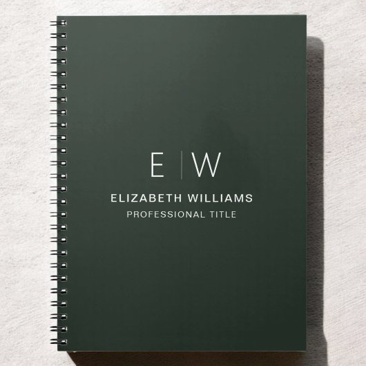 Carnet Monogramme vert foncé professionnel Entreprise ini