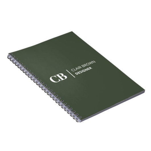 Carnet Monogramme vert forêt élégant moderne (Côté Droit)