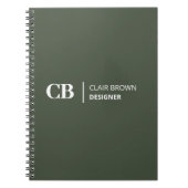 Carnet Monogramme vert forêt élégant moderne (Devant)