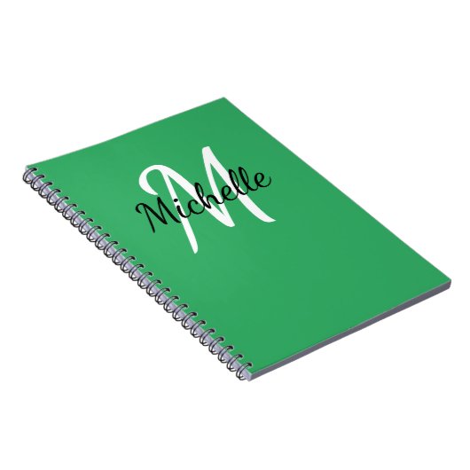 Carnet Monogramme vert minimal pour fille Nom et initiale (Côté Droit)