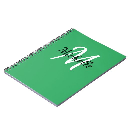 Carnet Monogramme vert minimal pour fille Nom et initiale (Côté gauche)