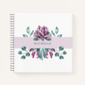 Carnet Monogramme vert pourpre en fleurs (Devant)