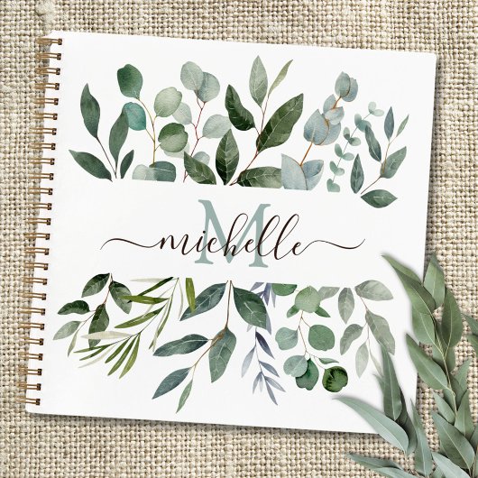 Carnet Monogramme Vert Sauge Eucalyptus Verdure