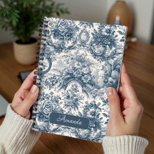Carnet monogramme vintage fleuri Blue toile de jouy