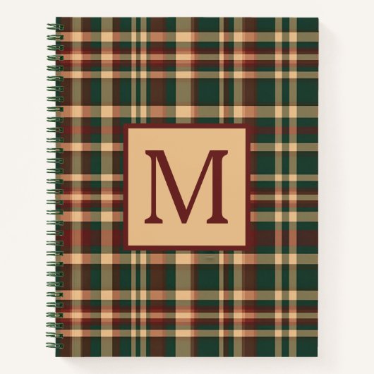 Carnet Monogramme vintage rouge et vert de Noël (Devant)