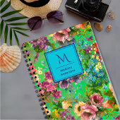 Carnet monogramme vintage vert fleuri motif