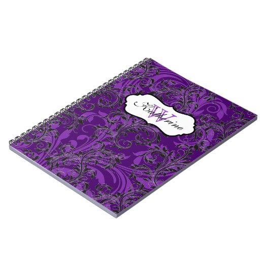 Carnet Monogramme Violet Noir Blanc Scrolls (Côté gauche)