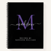 Carnet Monogramme violet noir Nom du script Recette (Devant)