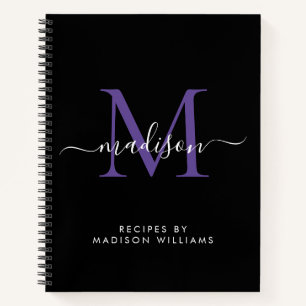 Carnet Monogramme violet noir Nom du script Recette