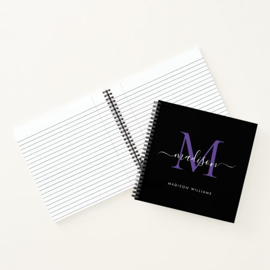 Carnet Monogramme violet noir Nom initial du script (Intérieur)