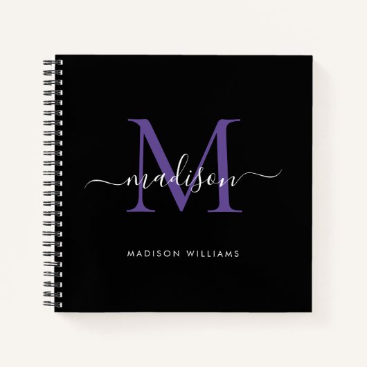 Carnet Monogramme violet noir Nom initial du script (Devant)